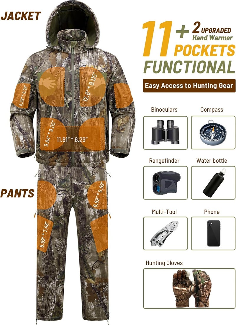 NEW VIEW Camo Hunting Clothes for Men, Quiet Warm Fleece Lining, Cold Weather Deer Hunting Jacket and Pants with Face Mask - Image 4